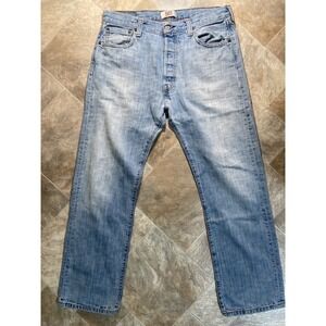 Levi's 501 Jeans Men's Adult Size 36x32 Blue‎ Light Wash Straight Leg Button Fly